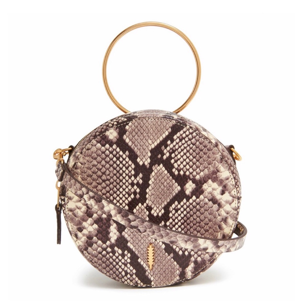 Thacker Leigh Crossbody Round Ring‎ Python Leather Womens Brown Cream OS